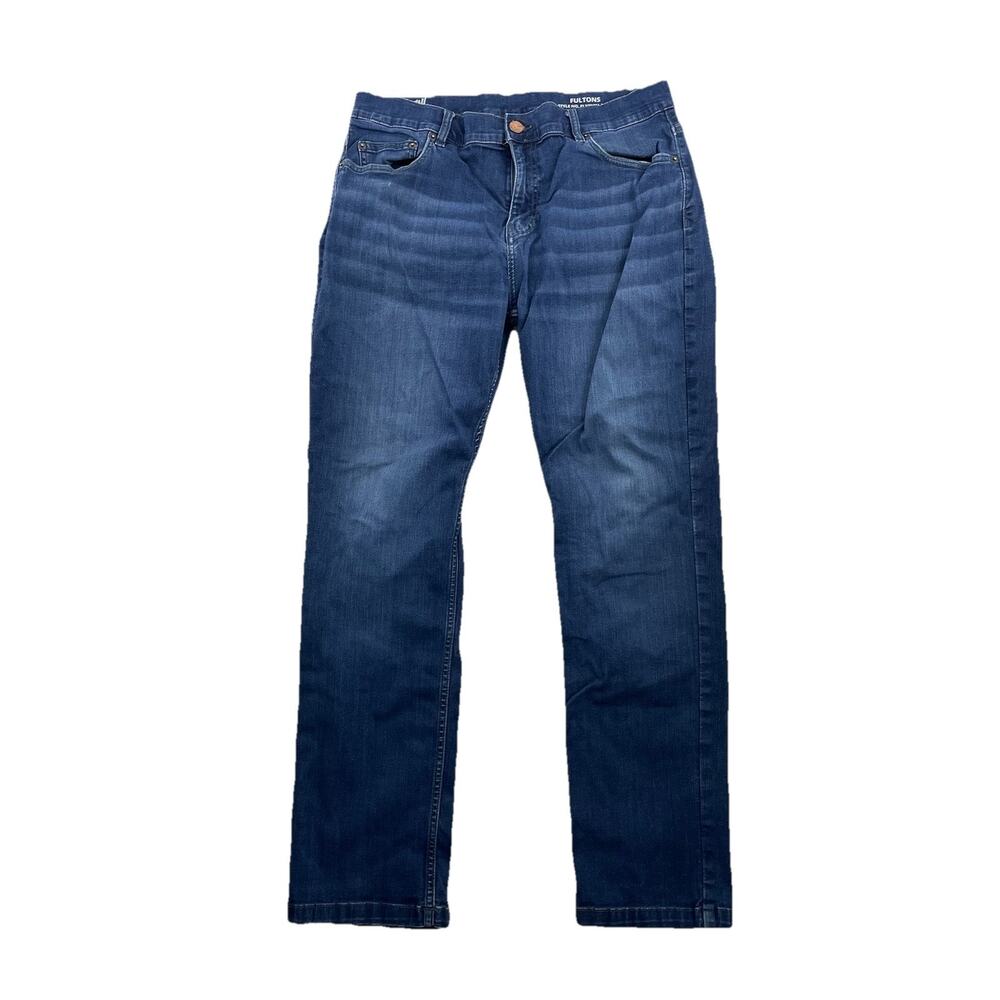 Mugsy Fultons Jeans Mens 38 x 30 Blue Dark Wash Slim Tapered Denim 58-29 - Picture 2 of 9